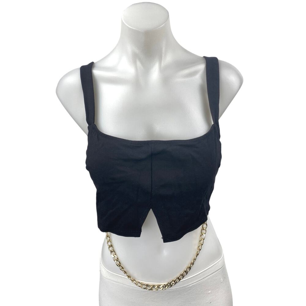 Blue Blush Black Sleeveless Square Neck Split Cut Cami Camisole Tank Crop Top M